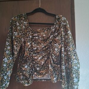 Liberty Love Floral Ruched Blouse - Black, White, Brown